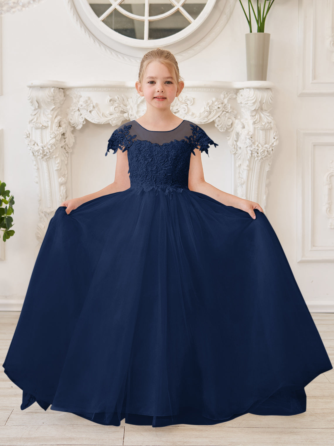 Ivory Detachable Train Princess First Communion Flower Girl Dress