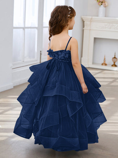 Slate Blue A-Line Princess Sleeveless Tulle Flower Girl Dress