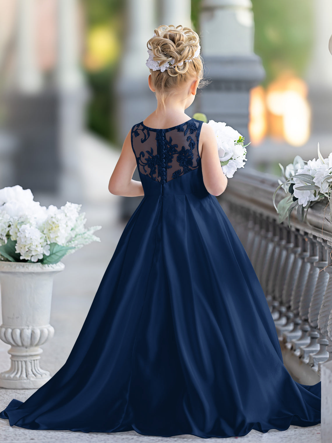 NumberSea - A - line Lace Satin Floor - length First Communion Flower Girl Dress