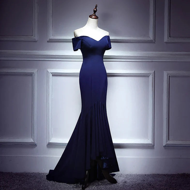 Navy Blue Mermaid Sweetheart Long Evening Dress, Blue Prom Dresses