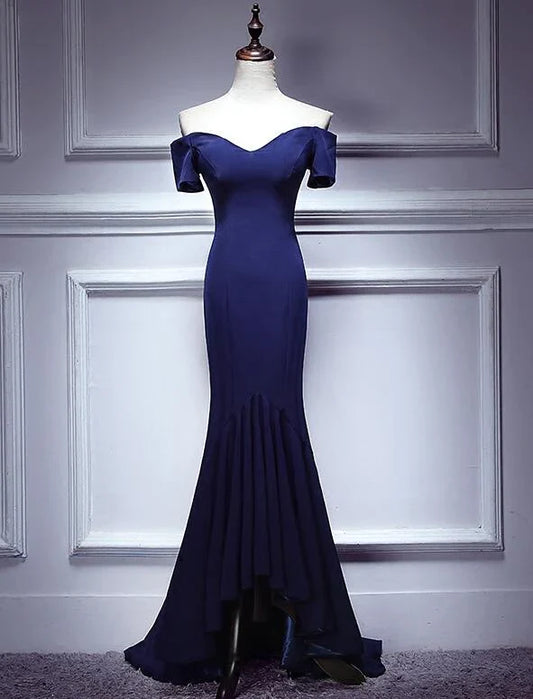 Navy Blue Mermaid Sweetheart Long Evening Dress, Blue Prom Dresses