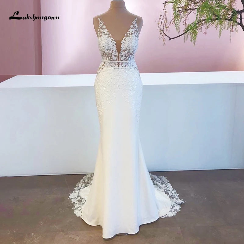 New Mariage Boheme Chic Lace Mermaid Wedding Dress 2023 Elegant Bridal Country Lace Appliques Satin Bridal Gown robe de mariée