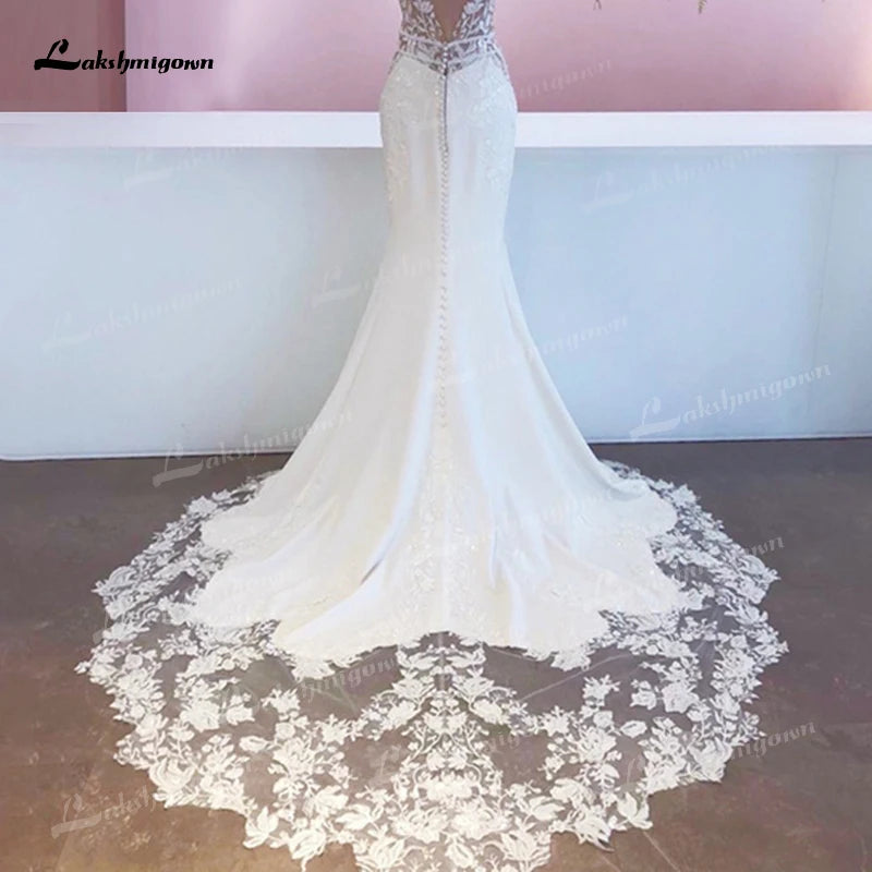 New Mariage Boheme Chic Lace Mermaid Wedding Dress 2023 Elegant Bridal Country Lace Appliques Satin Bridal Gown robe de mariée