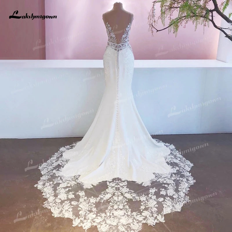 New Mariage Boheme Chic Lace Mermaid Wedding Dress 2023 Elegant Bridal Country Lace Appliques Satin Bridal Gown robe de mariée