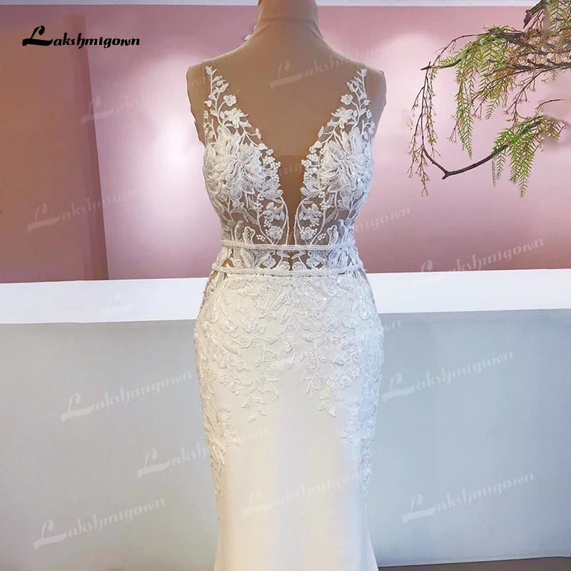 New Mariage Boheme Chic Lace Mermaid Wedding Dress 2023 Elegant Bridal Country Lace Appliques Satin Bridal Gown robe de mariée