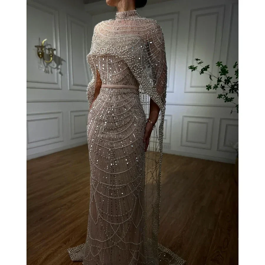 Numbersea Mermaid Long Cape Dubai Arabia Luxury Evening Dresses Gowns for Women Wedding Party  LA72032M