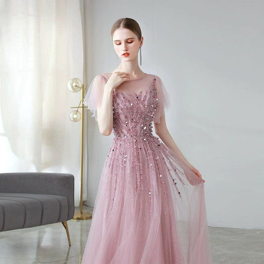 Women's A-Line Evening Dress Beaded Prom Dresses Long Formal Dresses for Women - numbersea