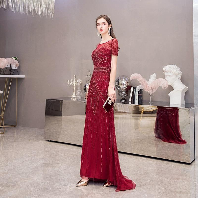 Women's A-Line Evening Dress Sexy Prom Dresses Beaded Formal Dresses for Women - numbersea