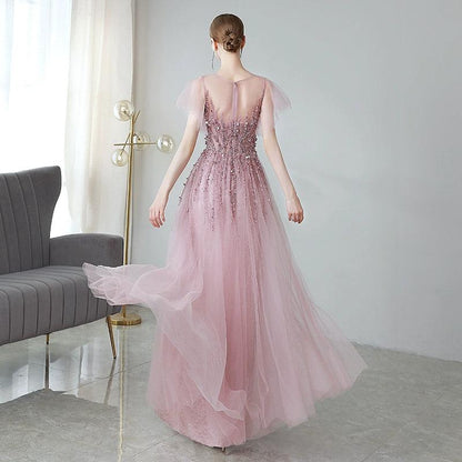 Women's A-Line Evening Dress Beaded Prom Dresses Long Formal Dresses for Women - numbersea