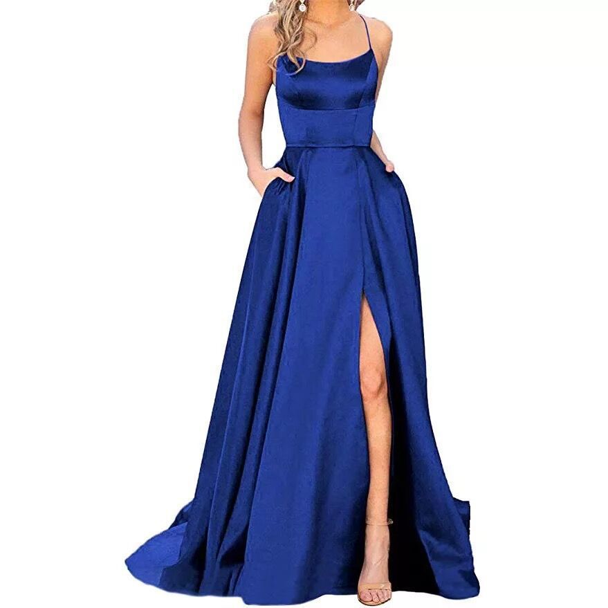 Königsblaues Samt-Abendkleid mit einer Schulter, formelles Partykleid, langes Maxikleid