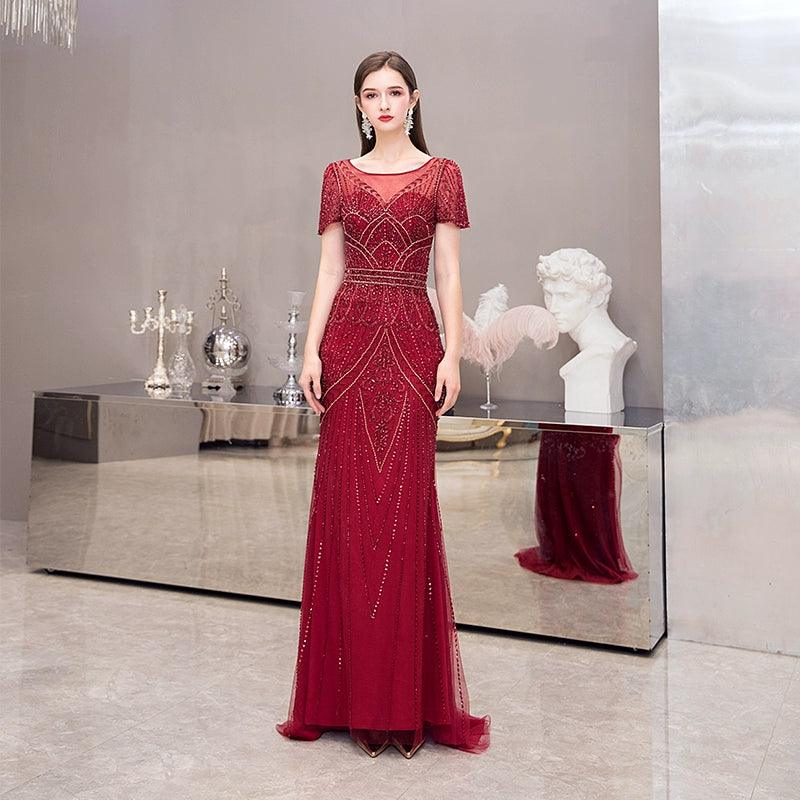 Women's A-Line Evening Dress Sexy Prom Dresses Beaded Formal Dresses for Women - numbersea