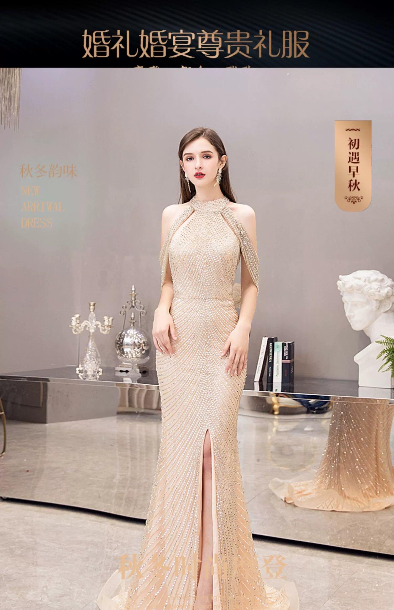 Women's Mermaid Evening Dress Sexy Beaded Prom Dresses Long Formal Dresses for Women - numbersea