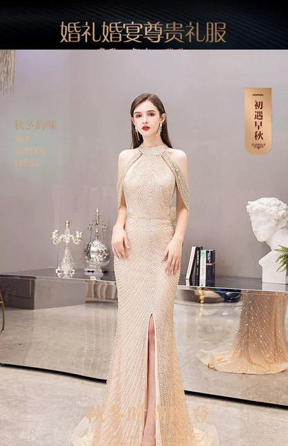 Women's Mermaid Evening Dress Sexy Beaded Prom Dresses Long Formal Dresses for Women - numbersea