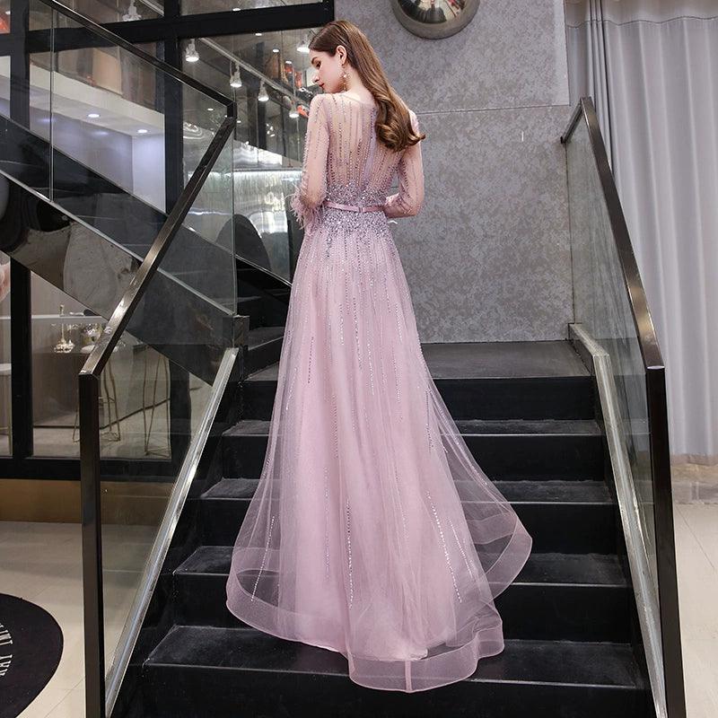 Women's A-Line Evening Dress Beaded Prom Dresses Long Formal Dresses for Women - numbersea