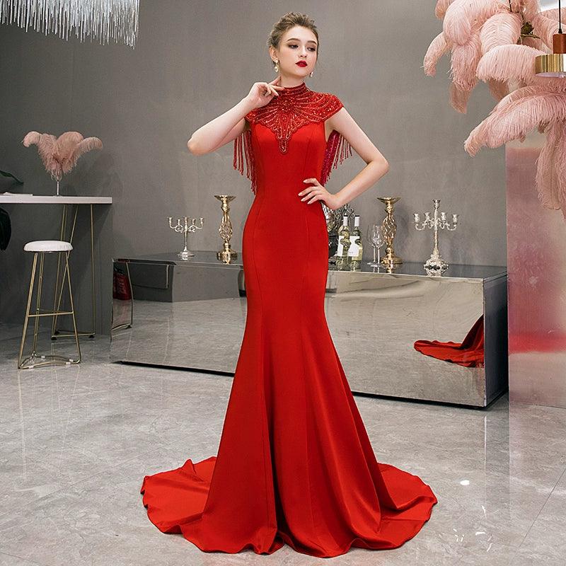 Women's Mermaid Sexy Evening Dress Long Formal Dresses Beaded Prom Dresses for Women - numbersea