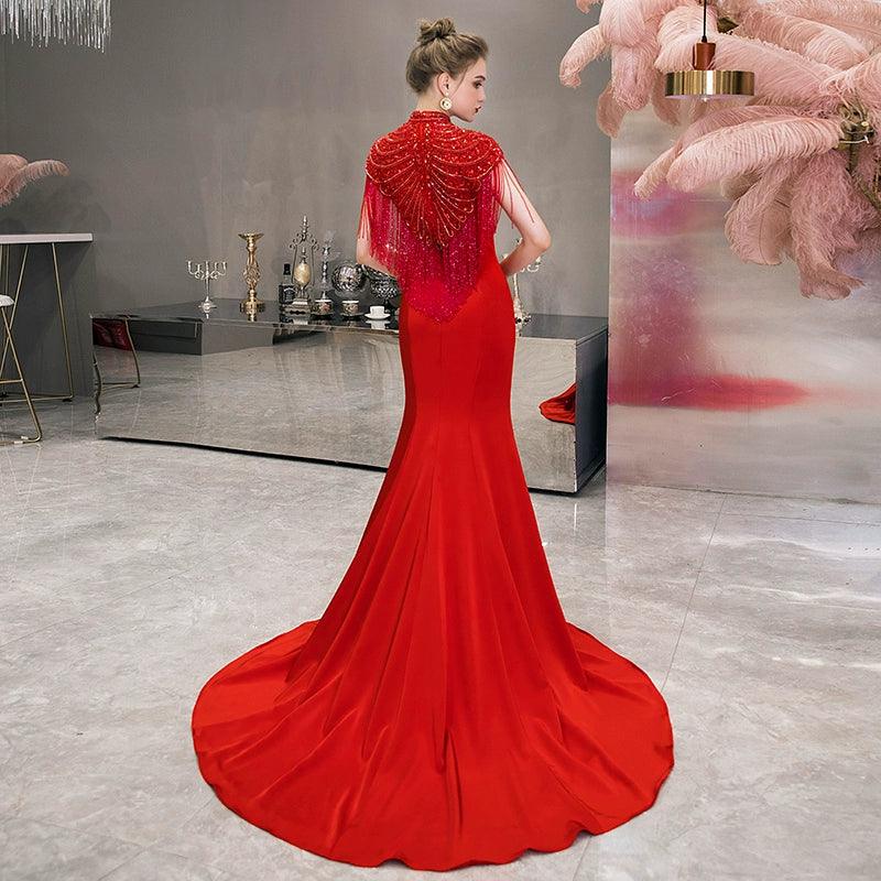 Women's Mermaid Sexy Evening Dress Long Formal Dresses Beaded Prom Dresses for Women - numbersea