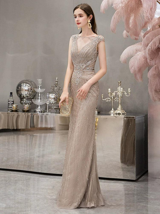 Women's Mermaid Evening Dress Sexy Prom Dresses for Women Long Beaded Formal Dresses Sleeveless - numbersea