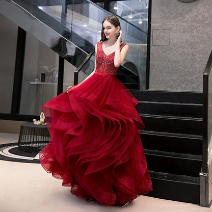 Women's Ball Gown Evening Dress Long Formal Dresses Sleeveless Beaded Wedding Dresses - numbersea