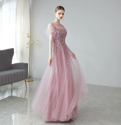 Women's A-Line Evening Dress Beaded Prom Dresses Long Formal Dresses for Women - numbersea