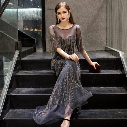 Mermaid Evening Dress 2023 New Winter High end Light Luxury Small Crowd Banquet Elegance Host Luxury Dresses - numbersea