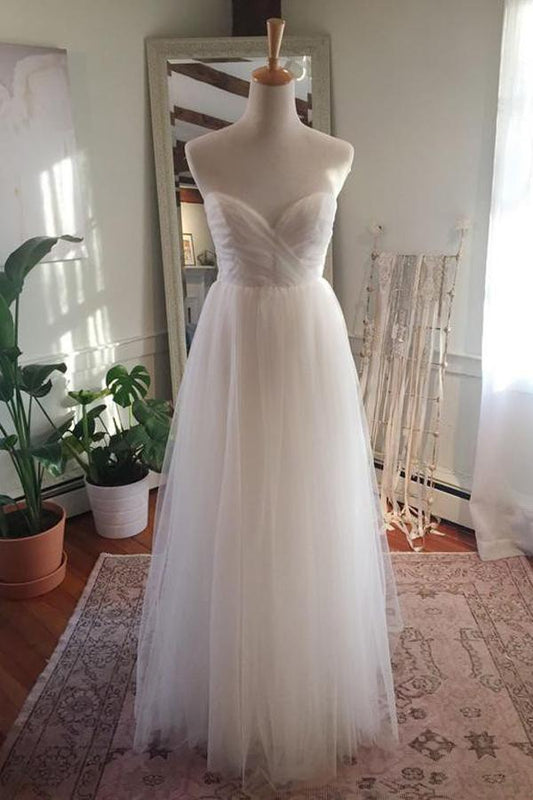 NumberSea Simple Tulle Floor Length Open Back Sweetheart Strapless Wedding Dresses, MW217