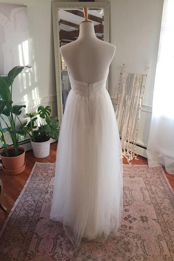 NumberSea Simple Tulle Floor Length Open Back Sweetheart Strapless Wedding Dresses, MW217