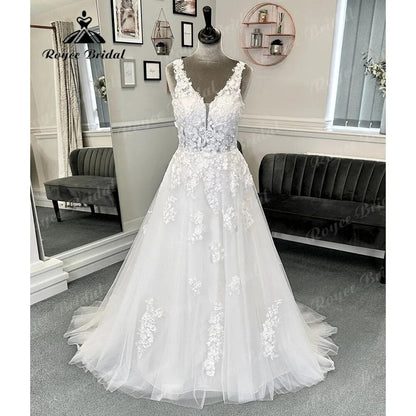 Plunging Deep V Neck Lace Floral Wedding Dress for Women 2024 Appliques Backless Bridal Wedding Dress Custom Made Robe de mariee