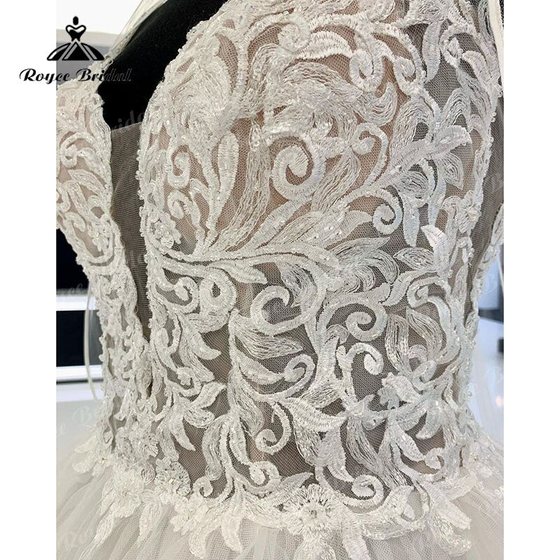 NumberSea Princess A Line Spaghetti Straps Wedding Dress Deep V Neck Lace Bodice Boho Beach Beadings Wedding party dresses Robe De Mariée