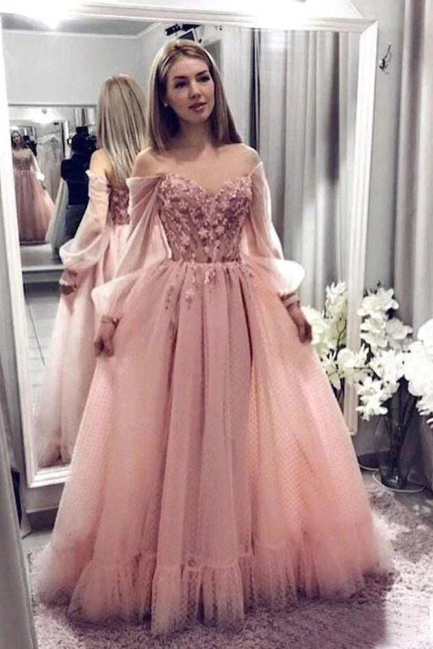 Prinzessin Ballkleid Spitze Schulterfrei Mit Langen Ärmeln Ballkleider