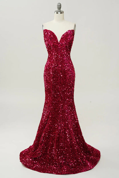 Mermaid Sequins Strapless Prom Dresses