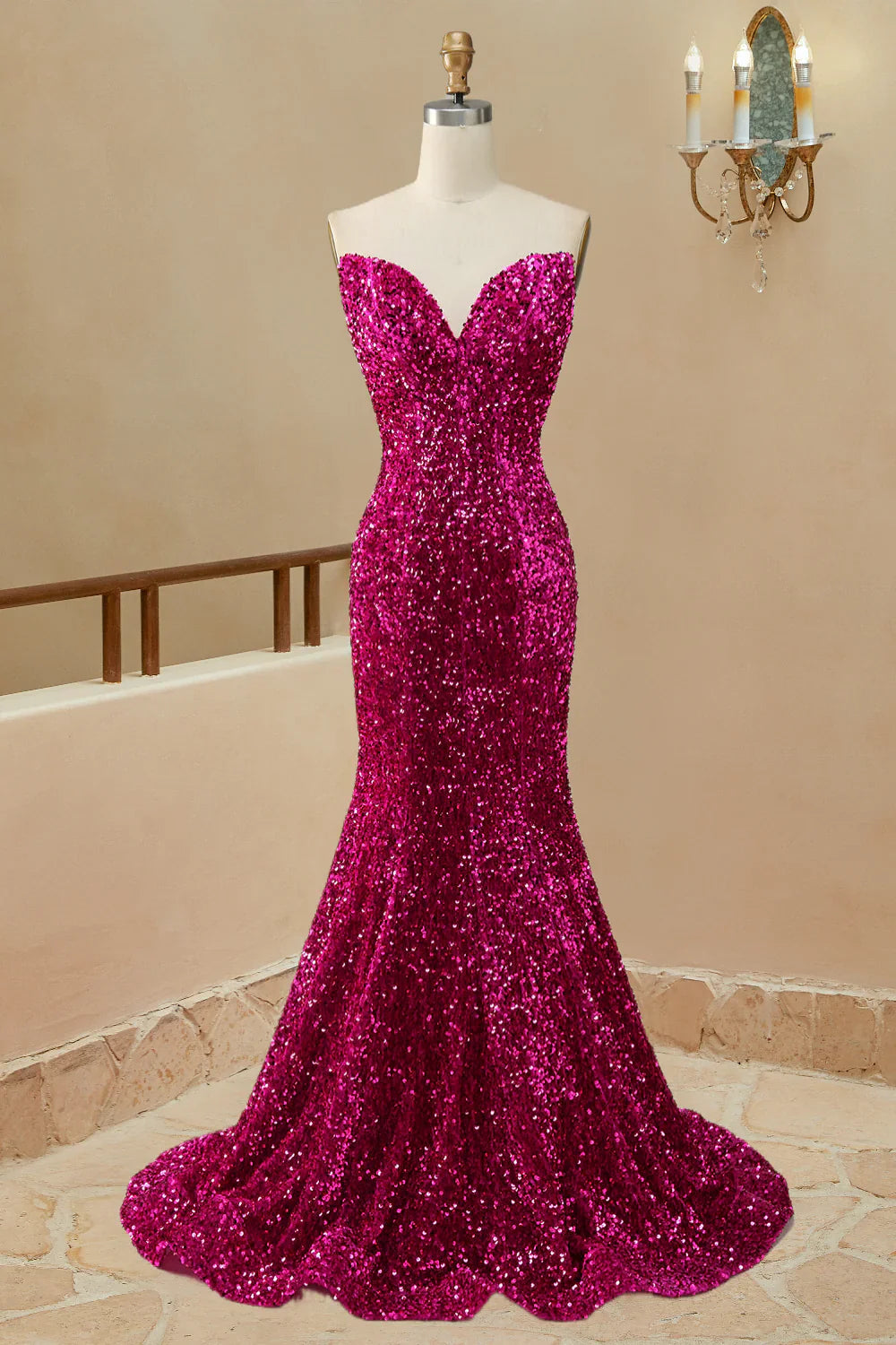 Mermaid Sequins Strapless Prom Dresses