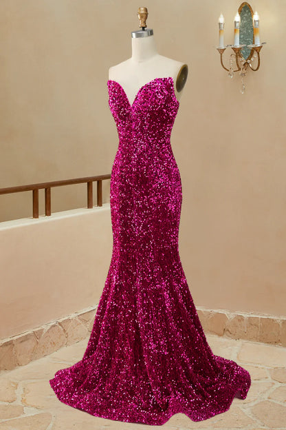 Mermaid Sequins Strapless Prom Dresses