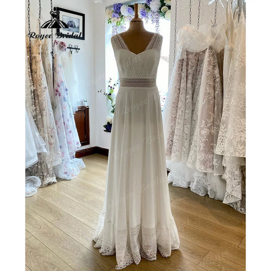 Robe Chic Sleeveless Lace Chiffon Boho Bohemian Wedding Dress for Women 2024 Wedding Gown for Women vestido de novia NumberSea