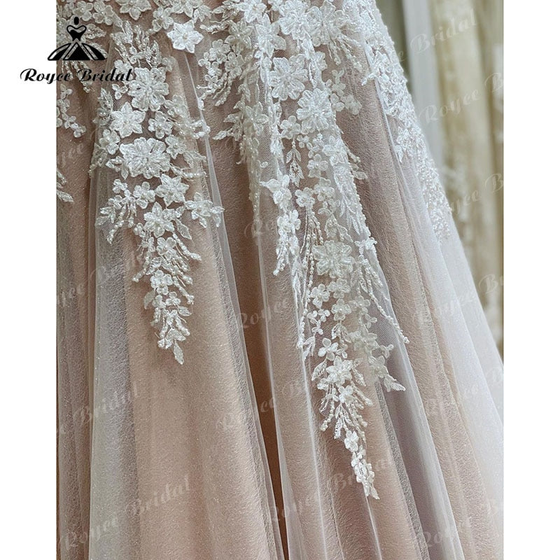 NumberSea Robe De Mariage Unlined Bodice FLowy A Line Blush Pink Wedding Dress Cap Sleeve Lace Applique Backless robe soirée mariage 2025