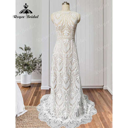 Robe Mariee Boho Lace Bohemian Mermaid Wedding Dress Open Back Beach Sleeveless 2025 Wedding Bridal vestido de noiva Elegant