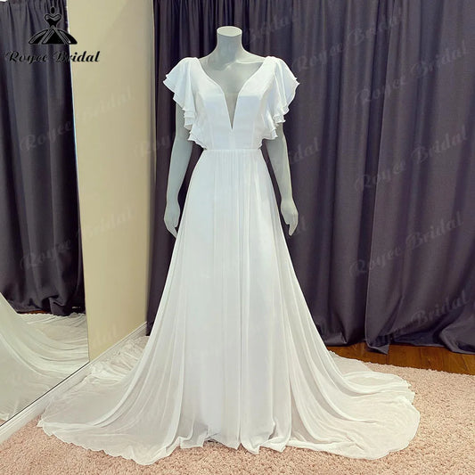 NumberSea Robe Mariee Sommer Rückenfreies Chiffon A Linie Standesamtliche Hochzeitskleid mit V-Ausschnitt 2024 Hochzeit Brautkleid für Frauen Vestidos 