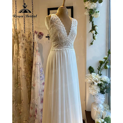 Robe Sommer Spitze Mieder Chiffon Boho V-Ausschnitt Hochzeitskleid für Frauen 2024 Brautkleid Nach Maß Vestido De Novia NumberSea