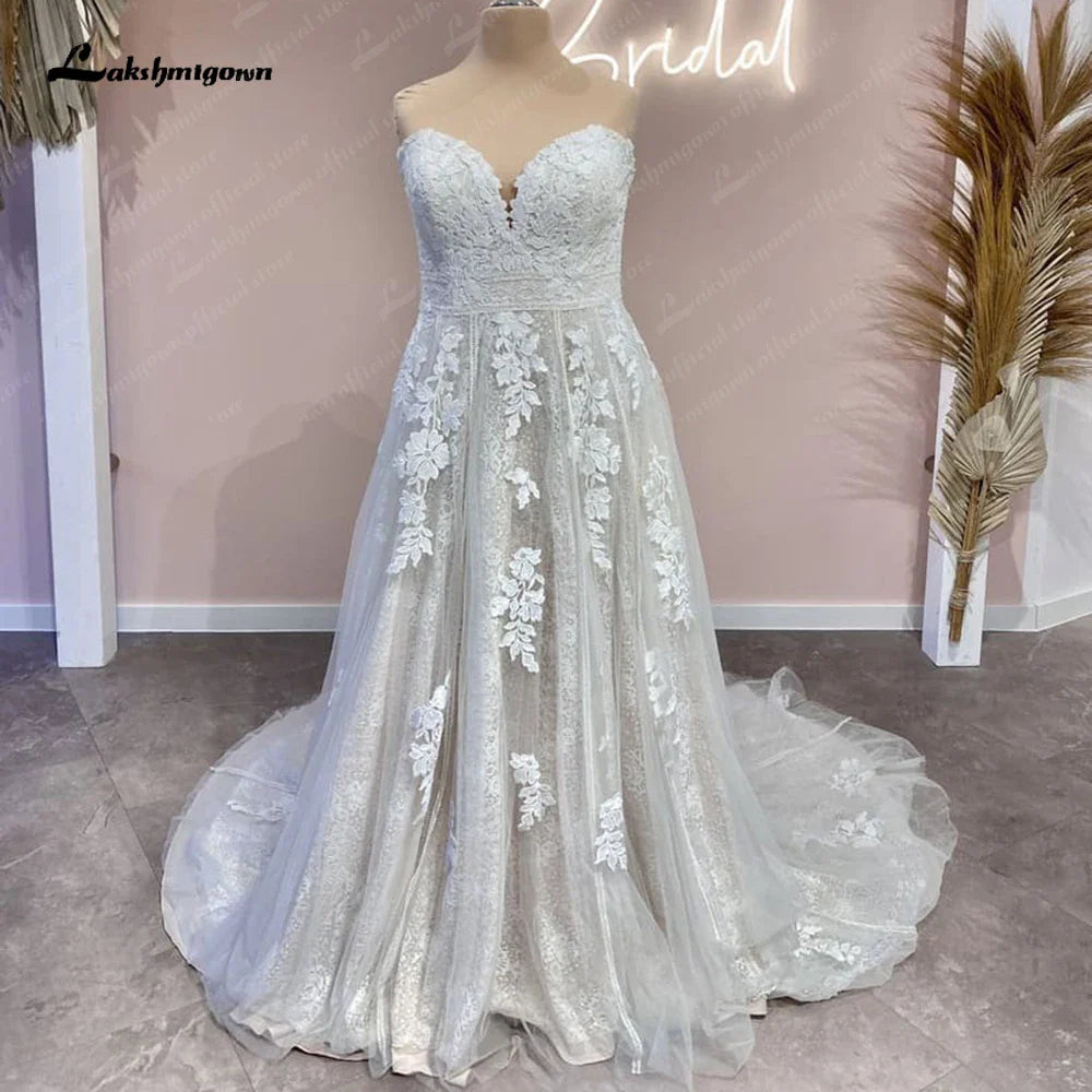 NumberSea Women Glitter Wedding Dress Sweetheart 2025 Sparkly Bridal Boho Wedding Gowns Lace Appliques vestidos para mujer