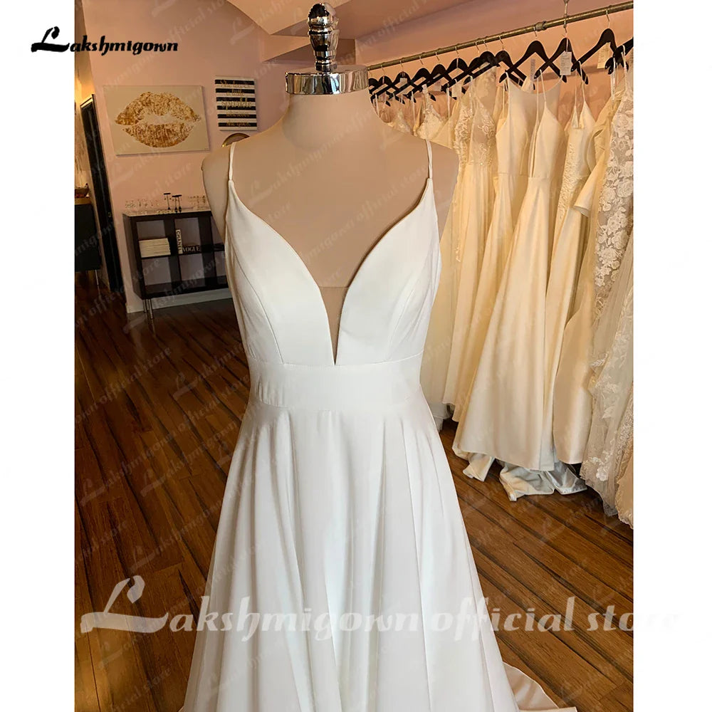 NumberSea Simple Wedding Dresses 2025 New Arrival V Neck Long Bride Dress High Quality Zipper A-Line Elegant Bridal Gown