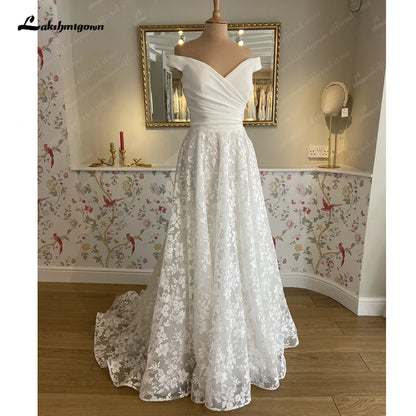 NumberSea NumberSea Boat Neck Off White Beach A Line Boho Beach Wedding Dress with Cap Sleeve 2024 Bridal réception Gown robes de soirée