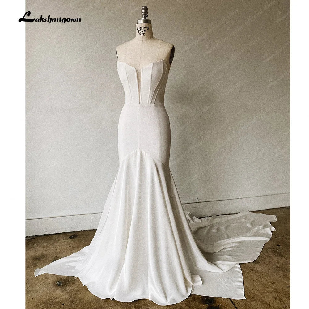 NumberSea Trumpet Wedding Dress for Women V-Neck Sleeveless Spaghetti Strap Mermaid Bridal Gowns Open Back Vestido De Novia