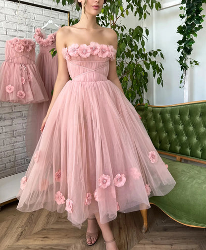 NumberSea Trägerloses Rosa Garten Hochzeitskleid für Frauen Vestito Donna 2025 Spitze Blumen Strand Brautkleider 