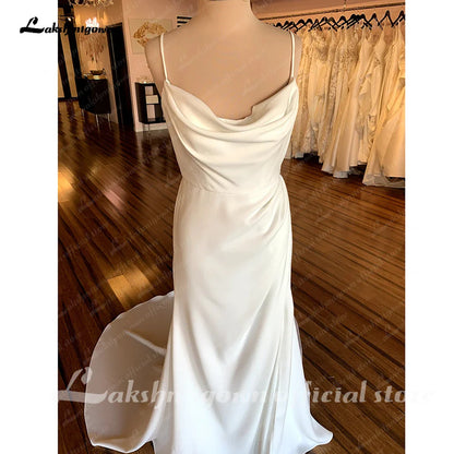 NumberSea Spaghetti Straps Satin Wedding Dresses For Women Off White Wedding Gowns Backless Sexy Party Gowns