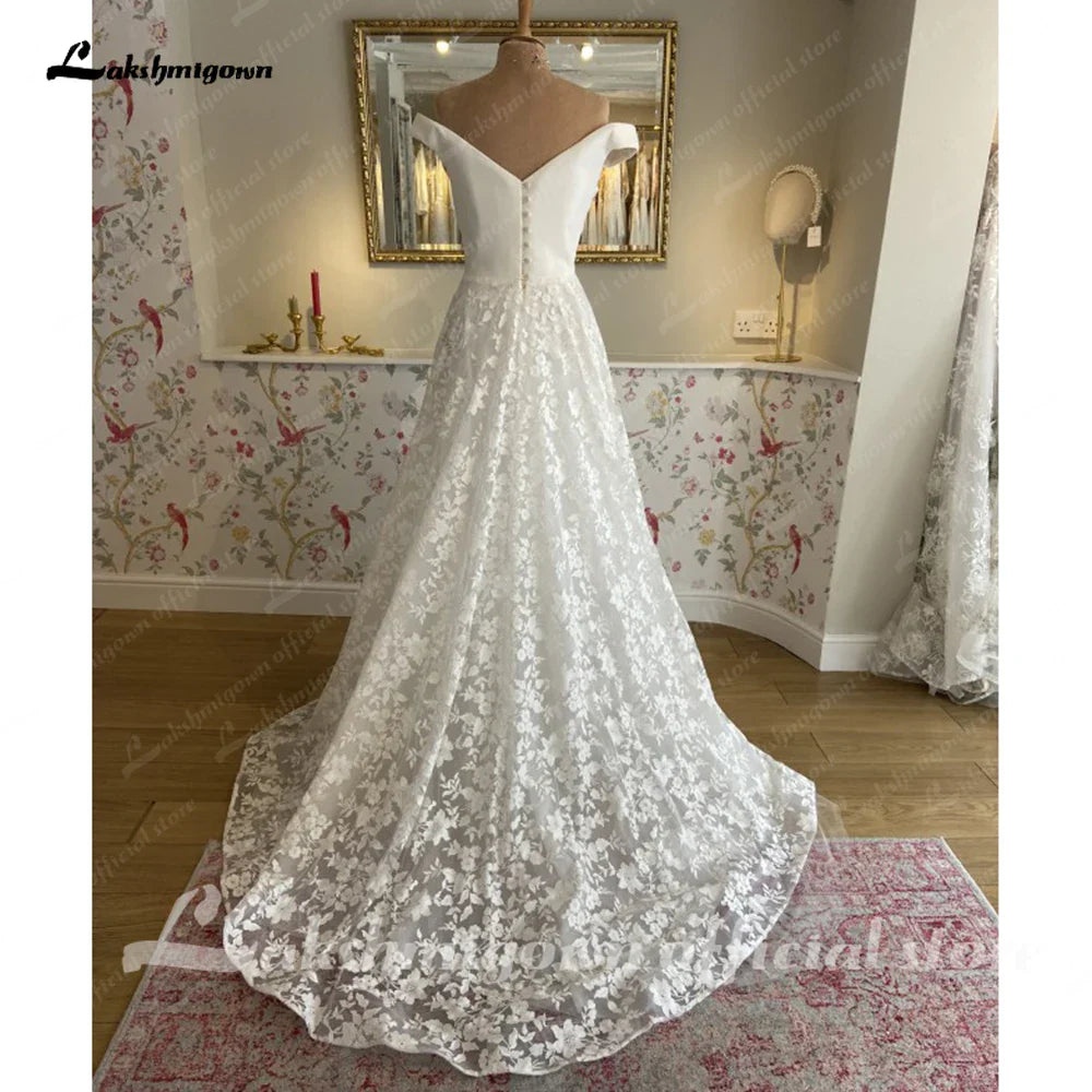 NumberSea NumberSea Boat Neck Off White Beach A Line Boho Beach Wedding Dress with Cap Sleeve 2024 Bridal réception Gown robes de soirée