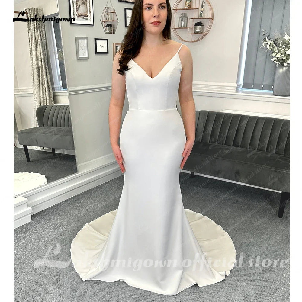 Sexy Casual Wedding Dresses Court Train Mermaid / Trumpet Sleeveless Spaghetti Straps With Ruched 2025 Summer Bridal Gowns