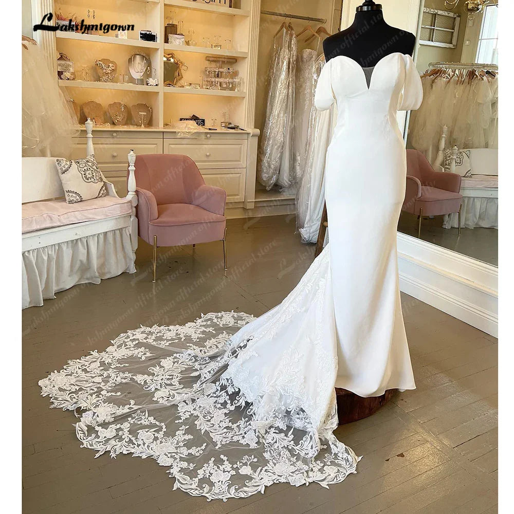 NumberSea Vintage Lace Off the Shoulder Crepe Women Birdal Mermaid Wedding Gowns 2025 Wedding Dress Sleevess vestido de festa