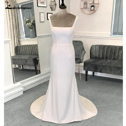 NumberSea Einfache Scoop Neck Crepe Strand Hochzeit Kleider Für Frauen 2025 Braut Lange Boho Hochzeit Kleider Open Back 