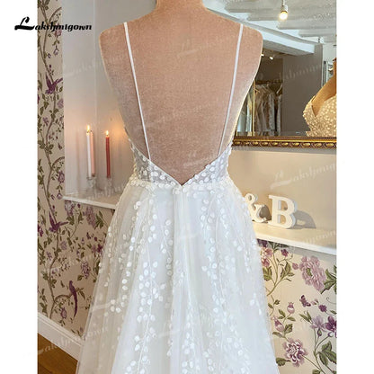 NumberSea Vintage Off White Boho Wedding Dress 2025 Lace Applqiues Spaghetti Straps V Neck Bridal Gowns Tulle A Line trouwjurk