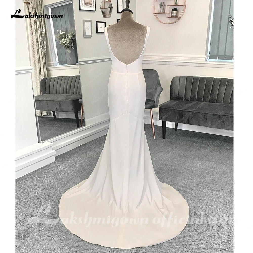 NumberSea Einfache Scoop Neck Crepe Strand Hochzeit Kleider Für Frauen 2025 Braut Lange Boho Hochzeit Kleider Open Back 