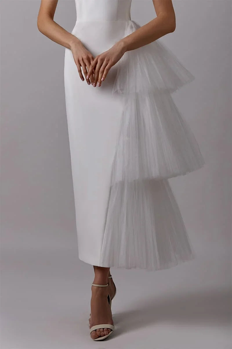 NumberSea Short Boho Wedding Dress with Pleat Tulle Satin Wedding Gown Vestido De Noiva Wedding Party Dress